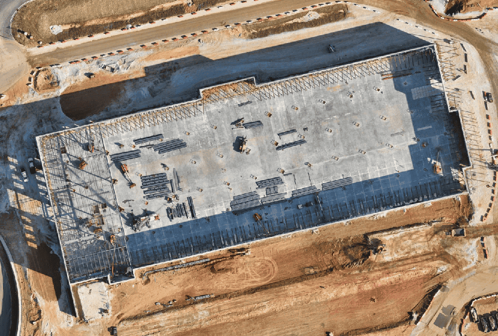 Construction site progress Day 3 - aerial satellite view showing daily evolution and timeline tracking for project monitoring